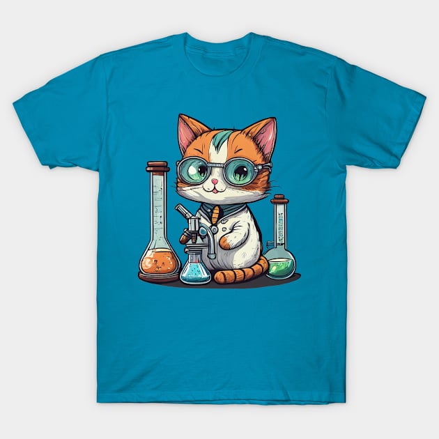 cute science cat T-Shirt by Smartdoc